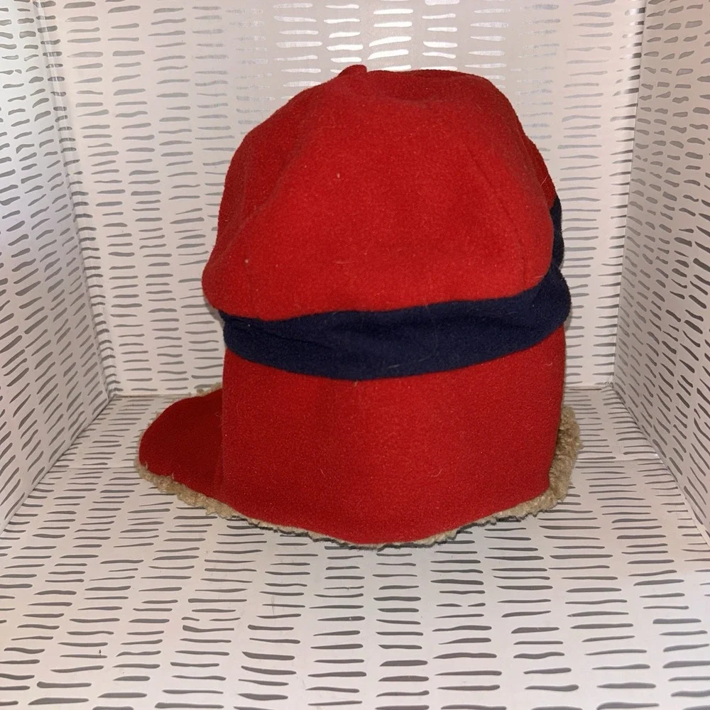 GapKids Red Fleece Faux Shearling Trapper Hat L/XL Boys Girls Winter Warm Navy